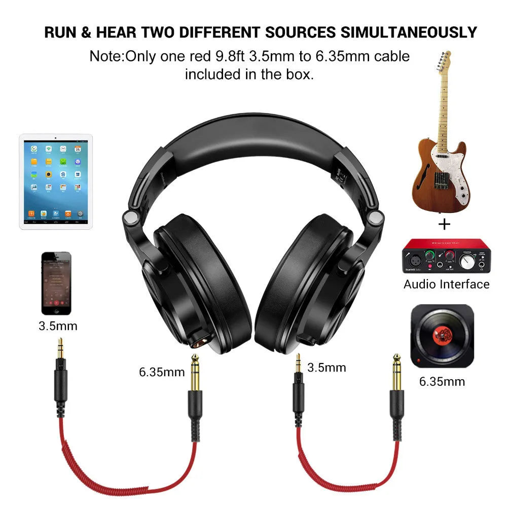 OneOdio over-ear studio headphones with 40mm drivers in black and red colour options