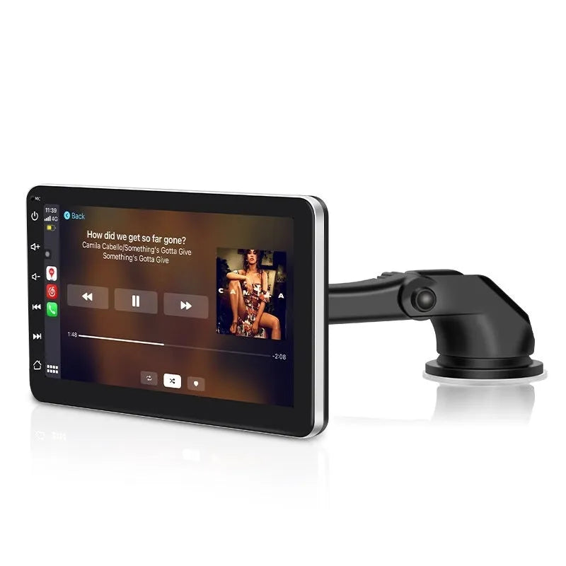 7 inch wireless CarPlay car navigator with suction cup mount on dashboard.