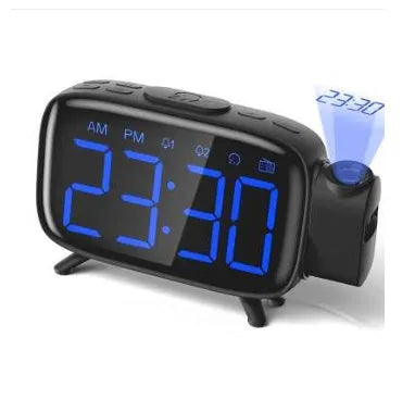 Multifunctional digital projection alarm clock with LED large screen, black, showing time and projection feature