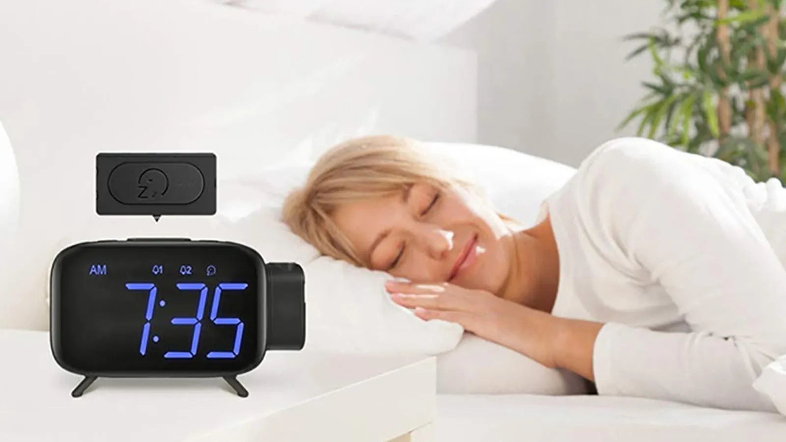 Multifunctional digital projection alarm clock with LED large screen, black, showing time and projection feature