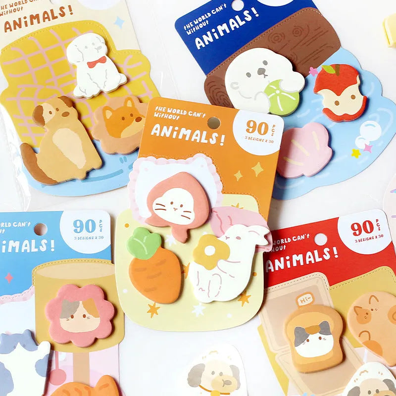 Animal shaped sticky note set with 90 pages in six colour variations
