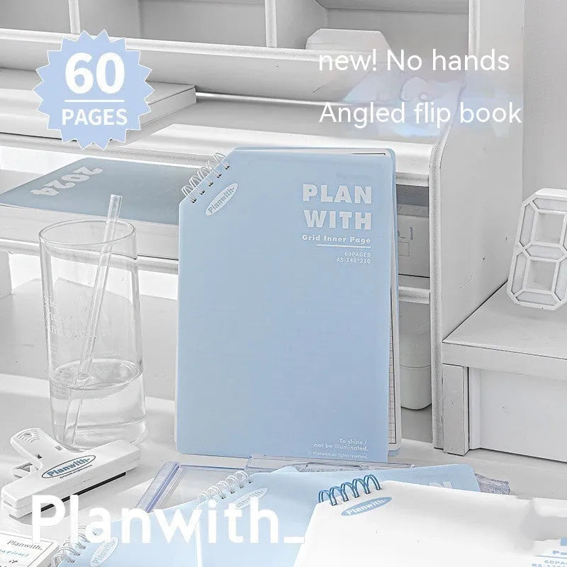Oblique angle book series artsy Ins style salt notebook in A5 and B5 sizes with white or plaid blue cover.