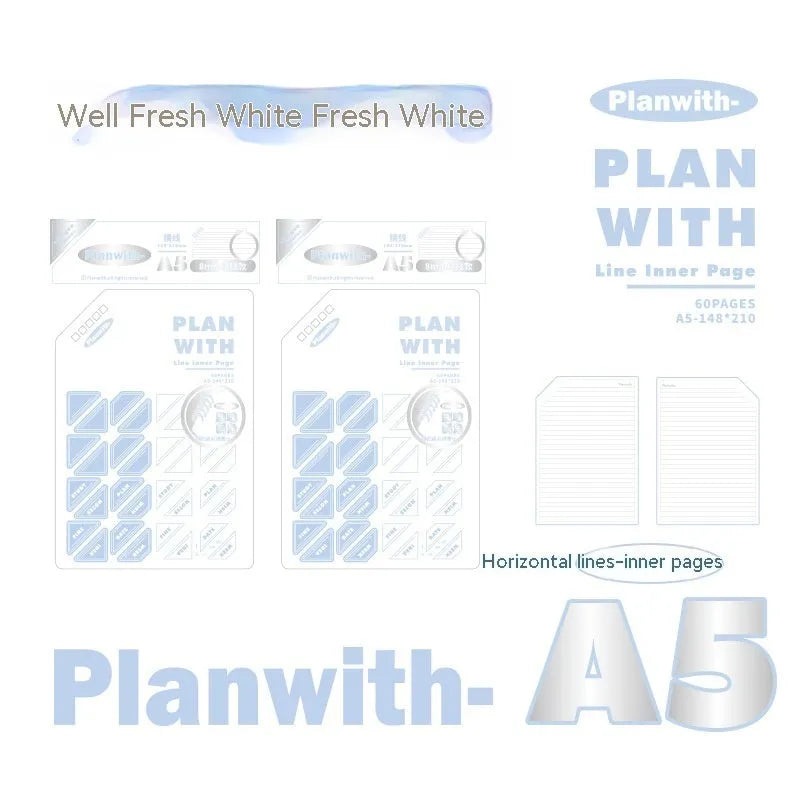 Oblique angle book series artsy Ins style salt notebook in A5 and B5 sizes with white or plaid blue cover.