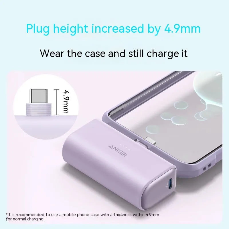 Compact capsule-shaped power bank in five colours with a foldable Type-C cable attached