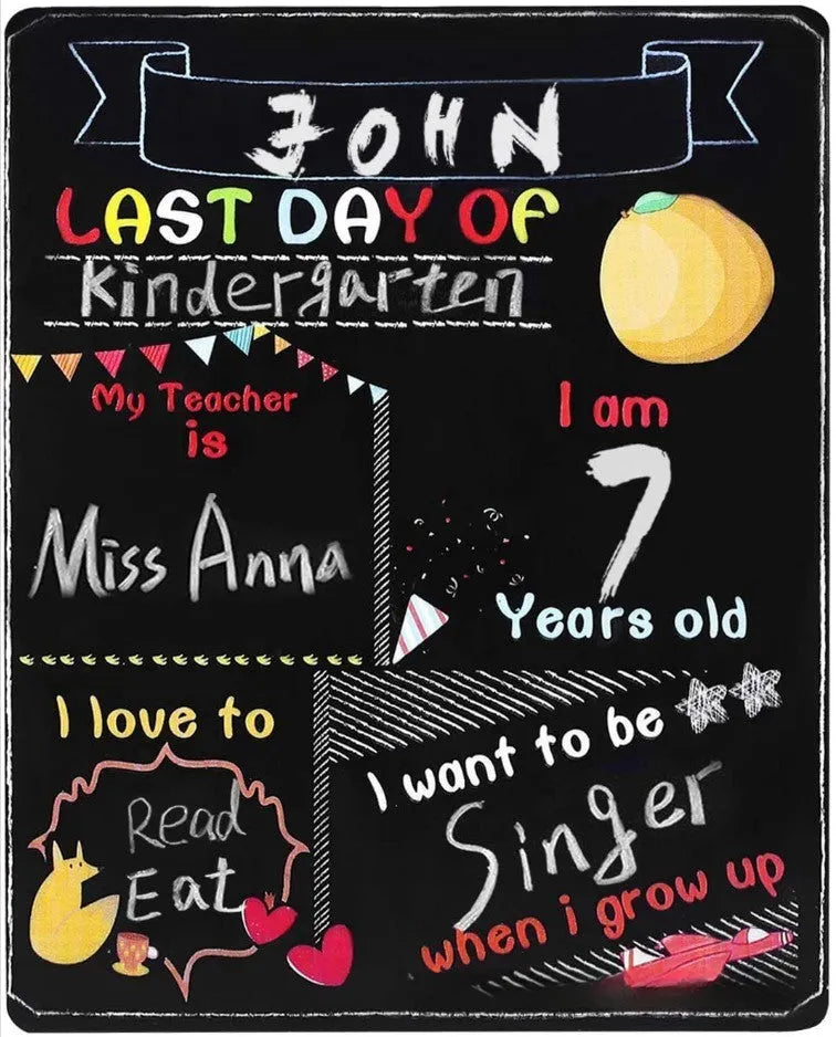 Wooden first day of school blackboard ornament, modern style, 25.5cm by 30cm.