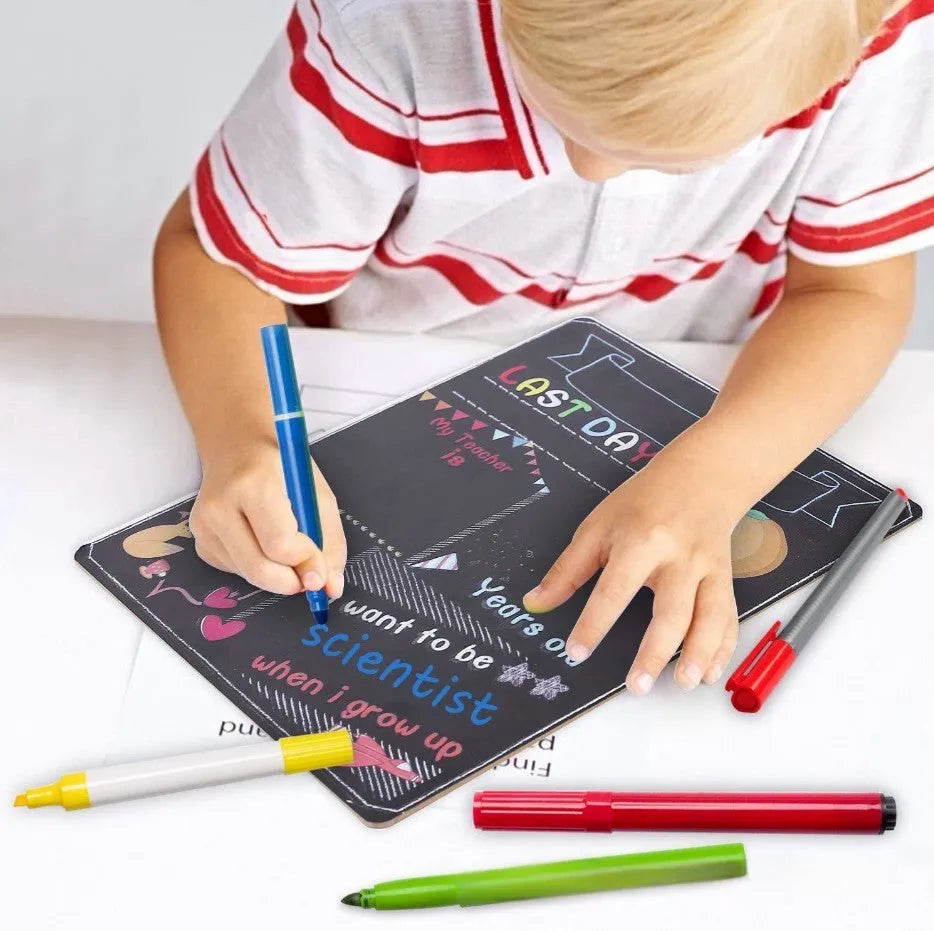 Wooden first day of school blackboard ornament, modern style, 25.5cm by 30cm.