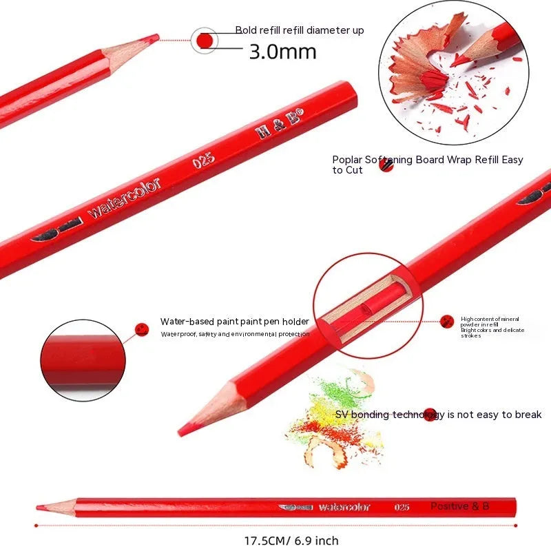 Professional 24-colour water-soluble pencil set in silver metal tin box with brush
