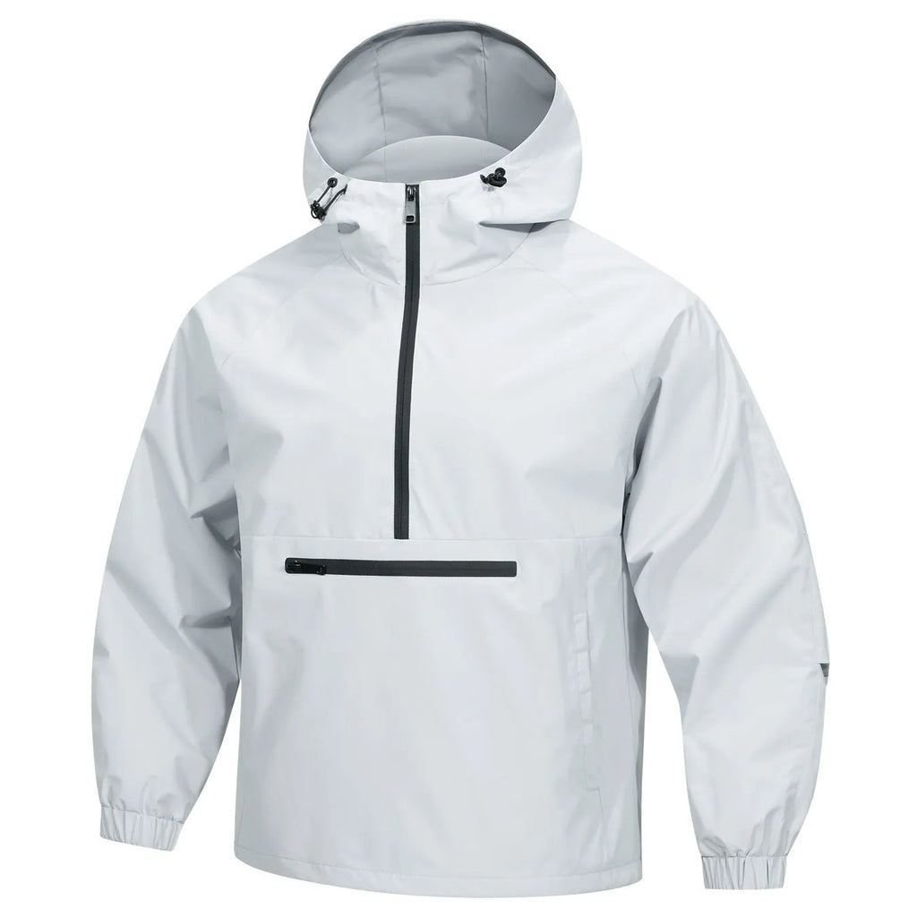 Men's Korean-style loose half-zip hooded jacket in corduroy fabric with rabbit fur composition
