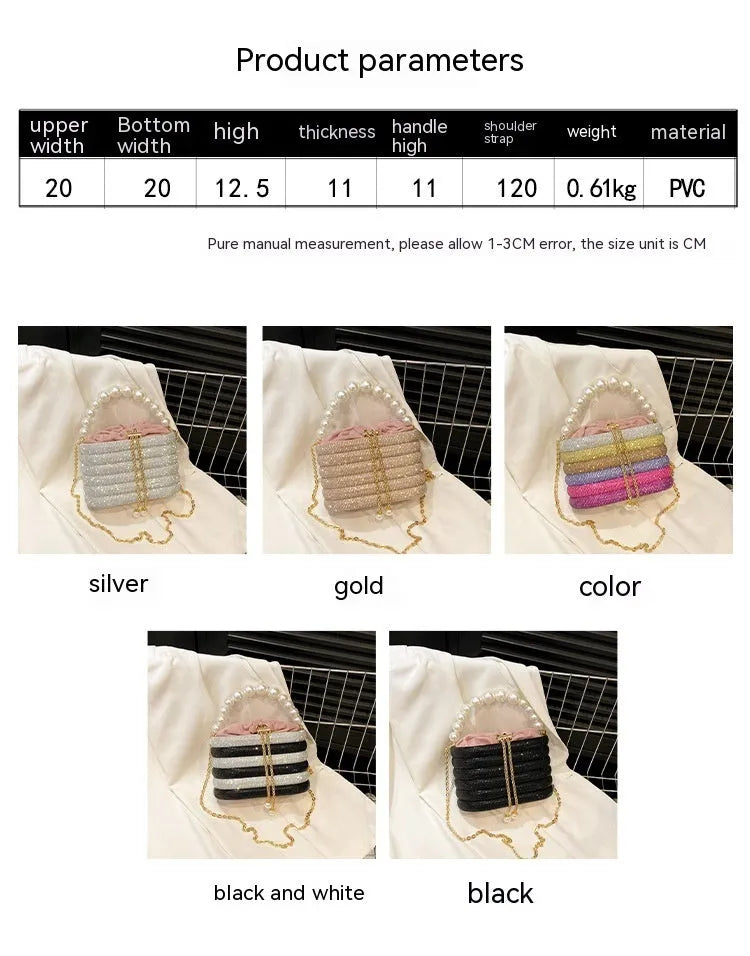 Women's retro style crossbody dinner bag with beaded decoration in soft PU material