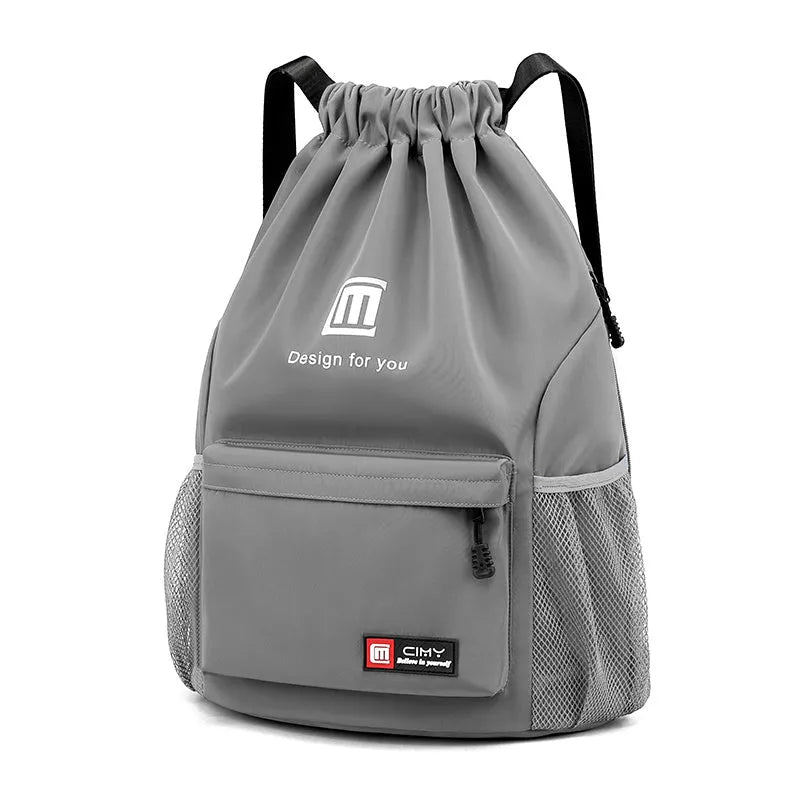 Oxford fabric drawstring travel backpack in multiple colours with double shoulder straps and pull-belt closure