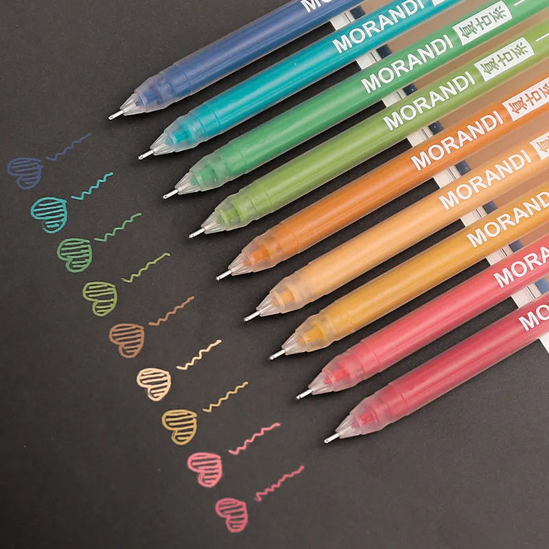 Set of nine solid colour gel pens with 0.5mm needle tips in Nordic, Retro, Salt, or Sweet series