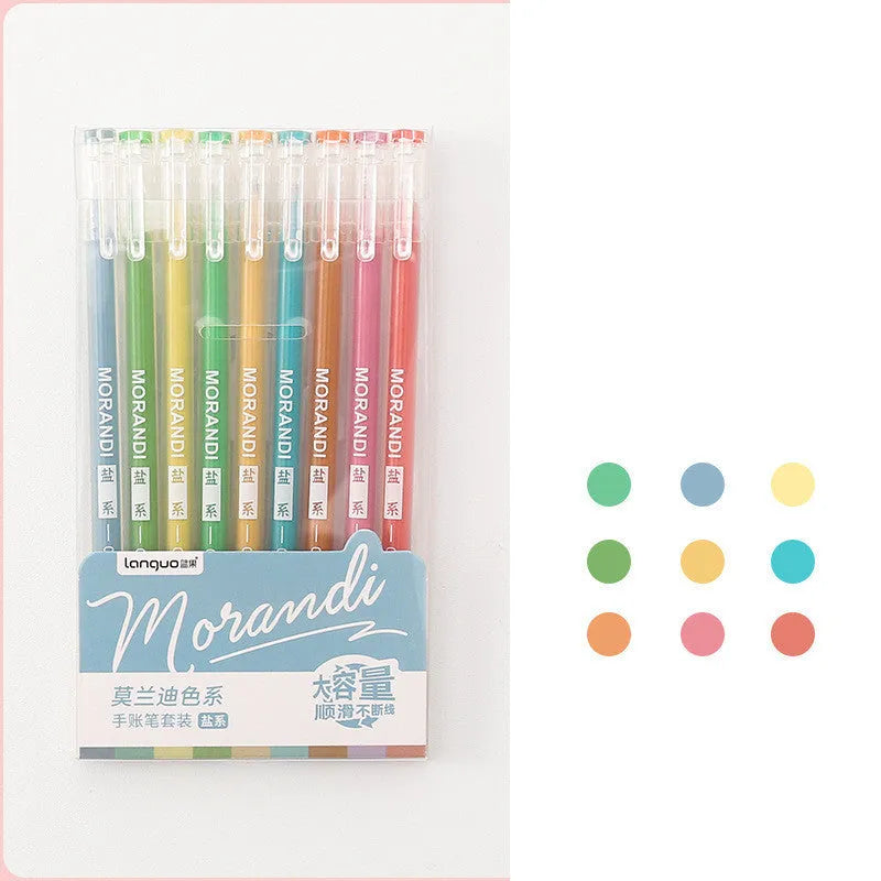 Set of nine solid colour gel pens with 0.5mm needle tips in Nordic, Retro, Salt, or Sweet series