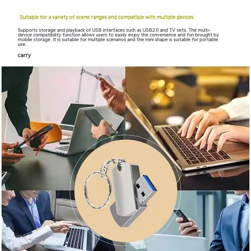 White metal rotary USB flash drive showing compact dimensions and rotating mechanism