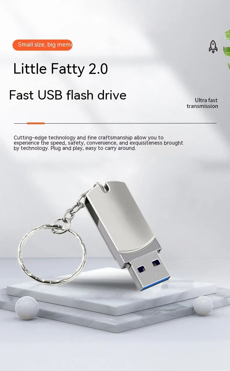 White metal rotary USB flash drive showing compact dimensions and rotating mechanism