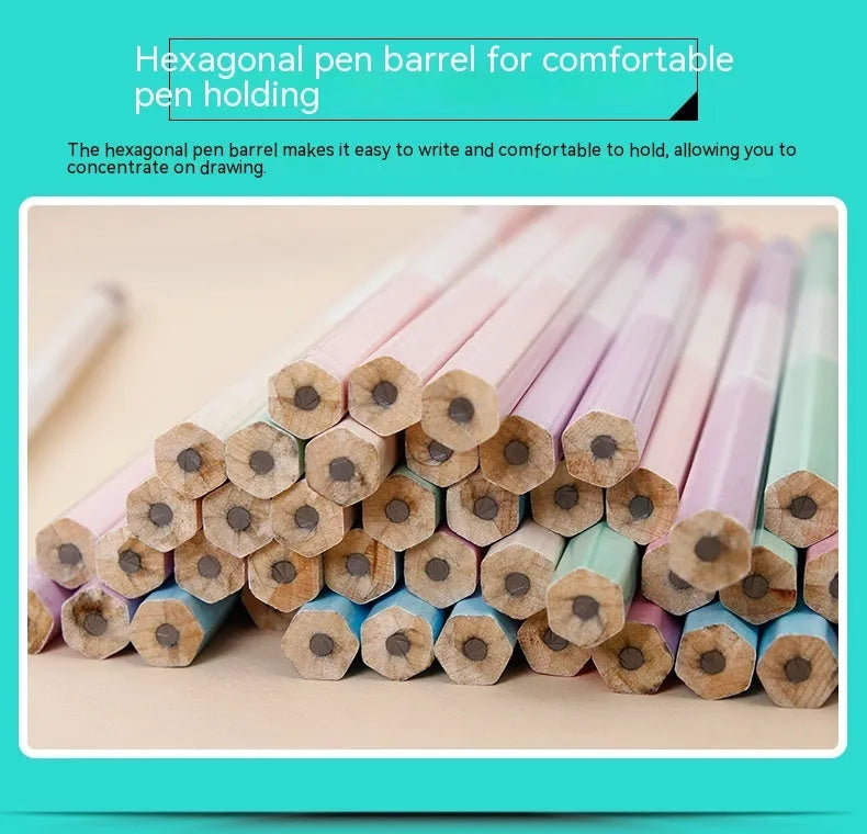 Pack of 50 hexagonal basswood pencils with HB graphite leads for drafting and writing.