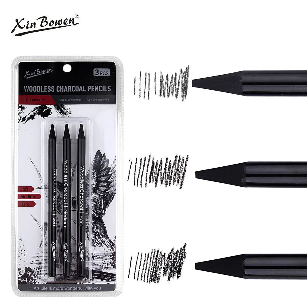 Set of six graphite sketching pencils for art, showing wood-free full lead construction.