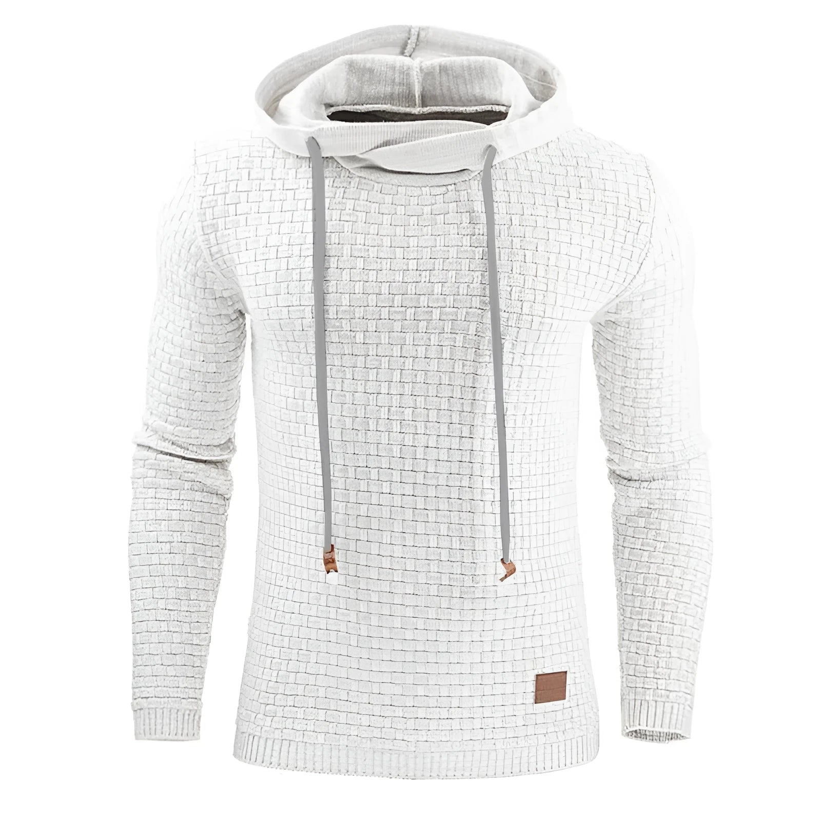 Men's black cotton-polyester blend hooded sweatshirt on a hanger.