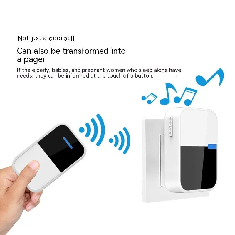 White plastic self-generating wireless doorbell with receiver and transmitter units showing modern design