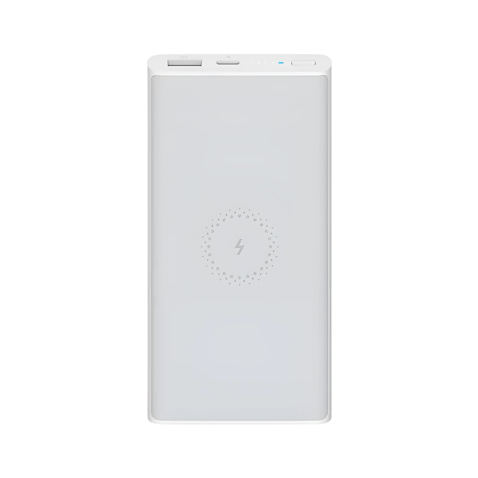 White or black 10000mAh power bank with USB-C port and wireless charging