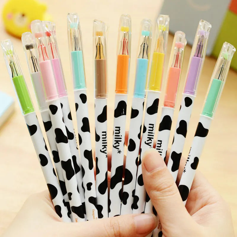 12-colour cow gel pen set with 0.38mm fine tips in plastic shells