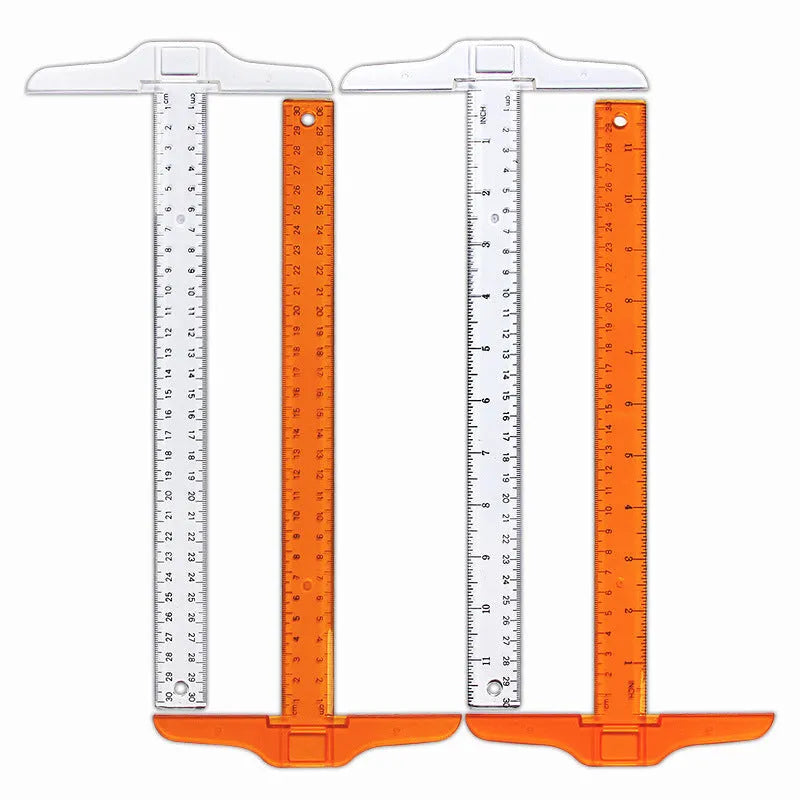 30cm plastic T-square ruler with dual measurement scales in transparent or orange colour