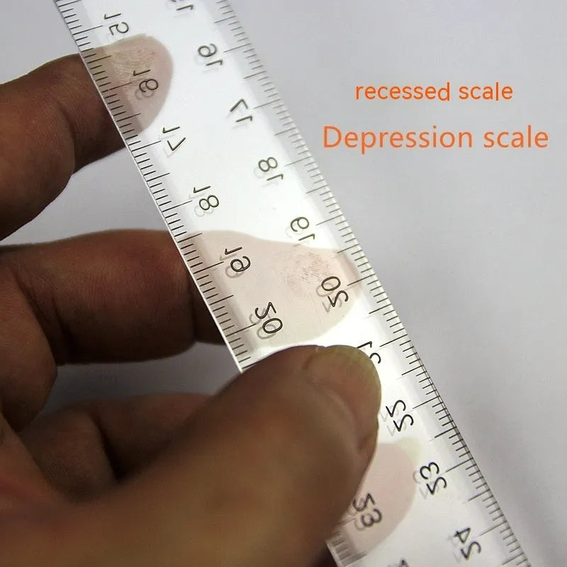 30cm plastic T-square ruler with dual measurement scales in transparent or orange colour