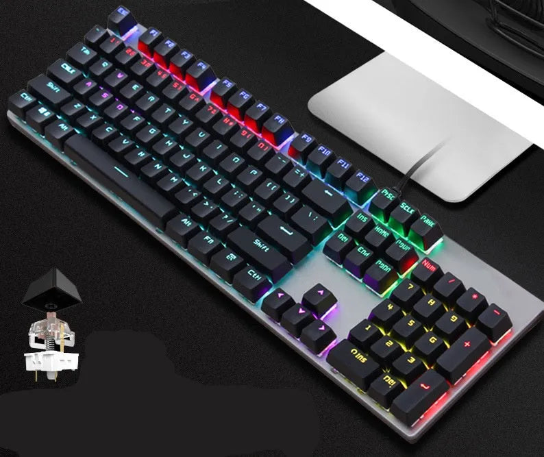 GK410 mechanical keyboard with metal construction and green axis switches on desktop
