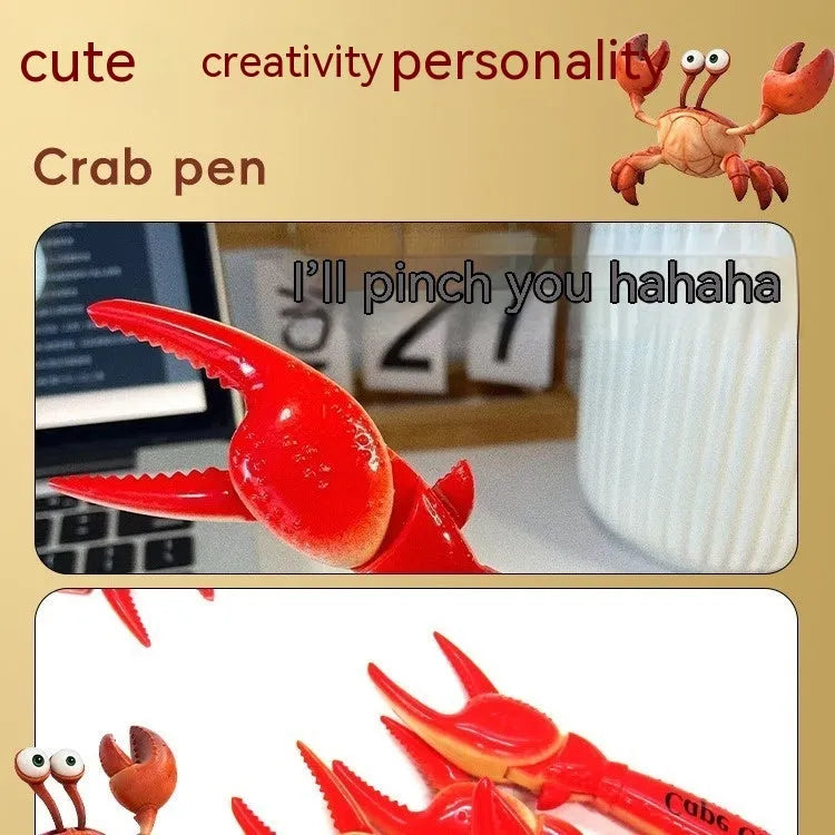 Crab-shaped ballpoint pen with pressable clip mechanism showing crab design details
