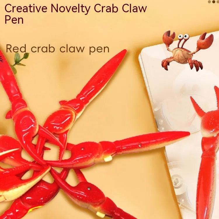 Crab-shaped ballpoint pen with pressable clip mechanism showing crab design details