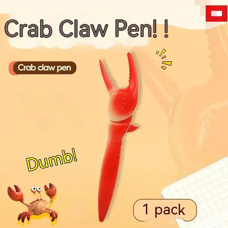 Crab-shaped ballpoint pen with pressable clip mechanism showing crab design details