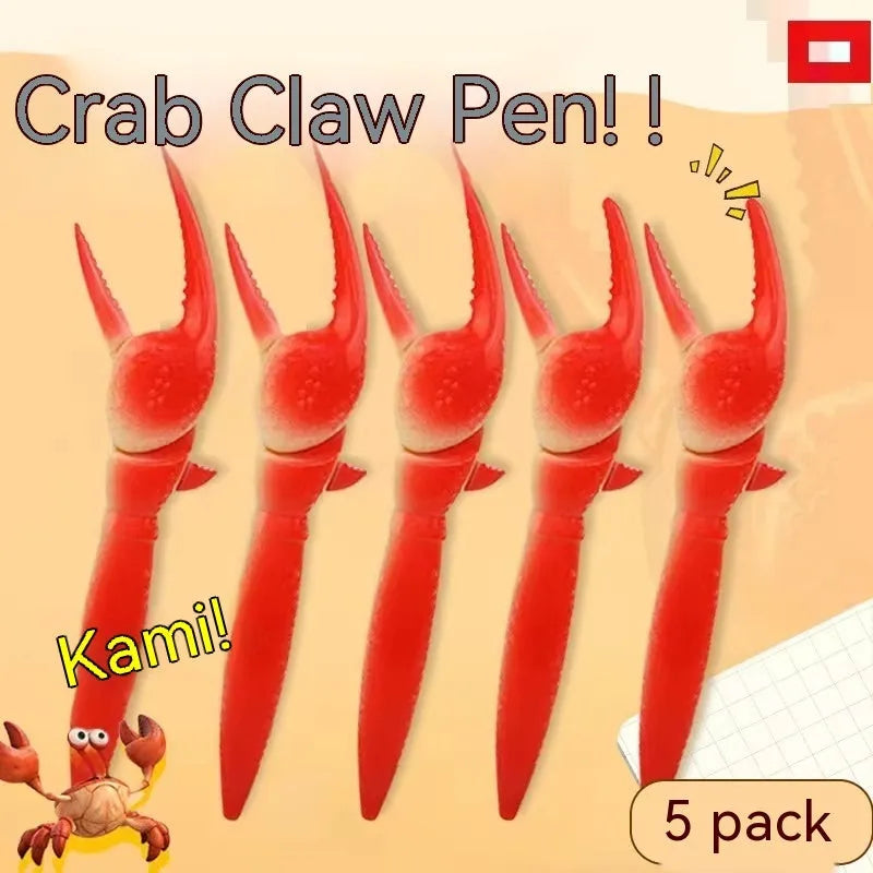 Crab-shaped ballpoint pen with pressable clip mechanism showing crab design details