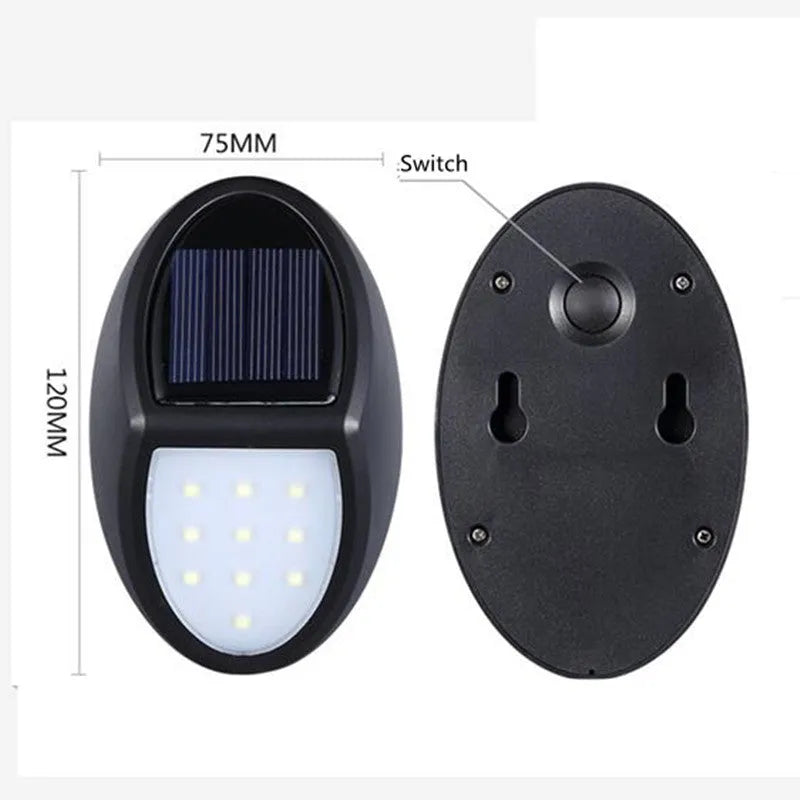 Black rectangular solar-powered LED wall light with automatic sensor for outdoor use.