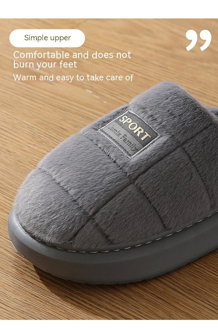 Men's grey brown household slippers with artificial wool lining and thick EVA sole