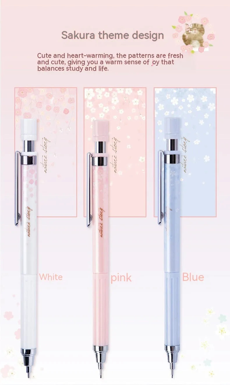 Set of three colourful cartoon-style 0.5mm automatic pencils with boxes of HB refills.