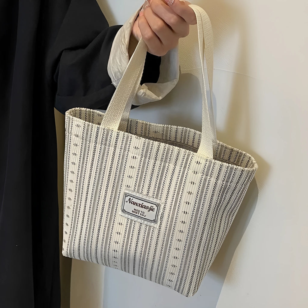 Japanese style corduroy handbag with large capacity in fresh sweet design