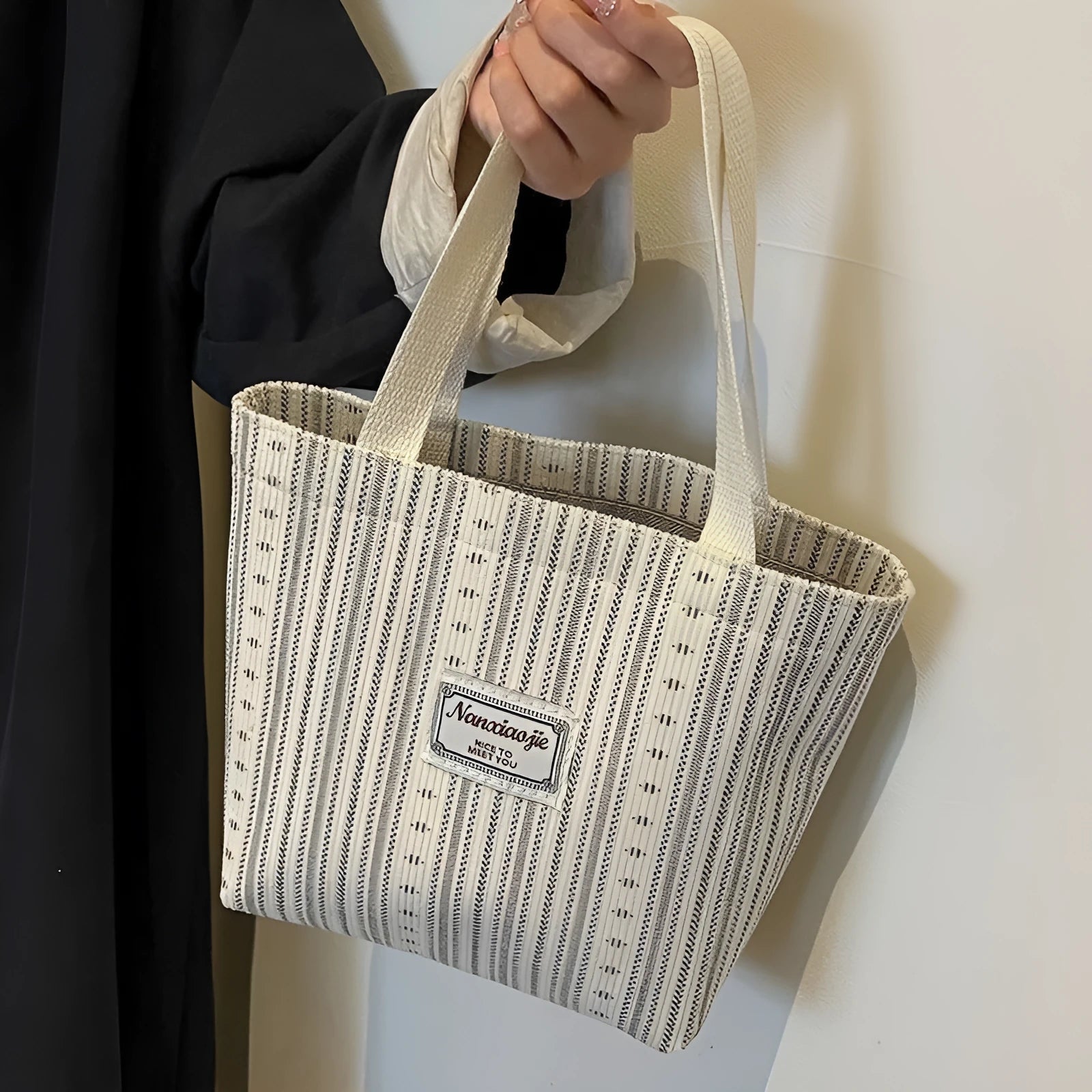Japanese style corduroy handbag with large capacity in fresh sweet design