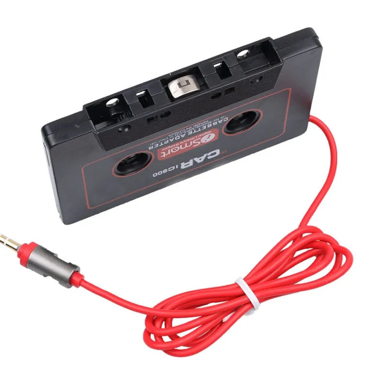 Black cassette adapter with 3.5mm audio jack for connecting MP3 players and mobile phones to car stereo cassette decks