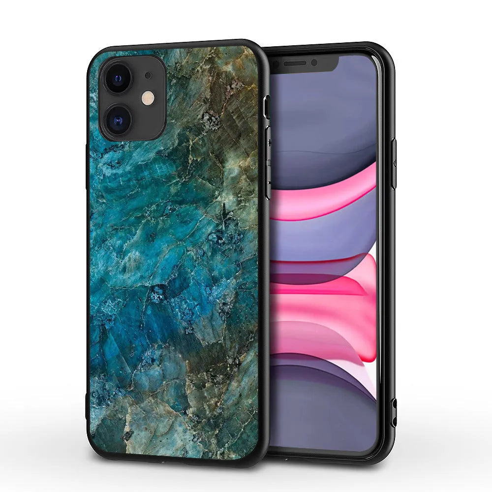 Slim marble pattern protective case for iPhone on a table