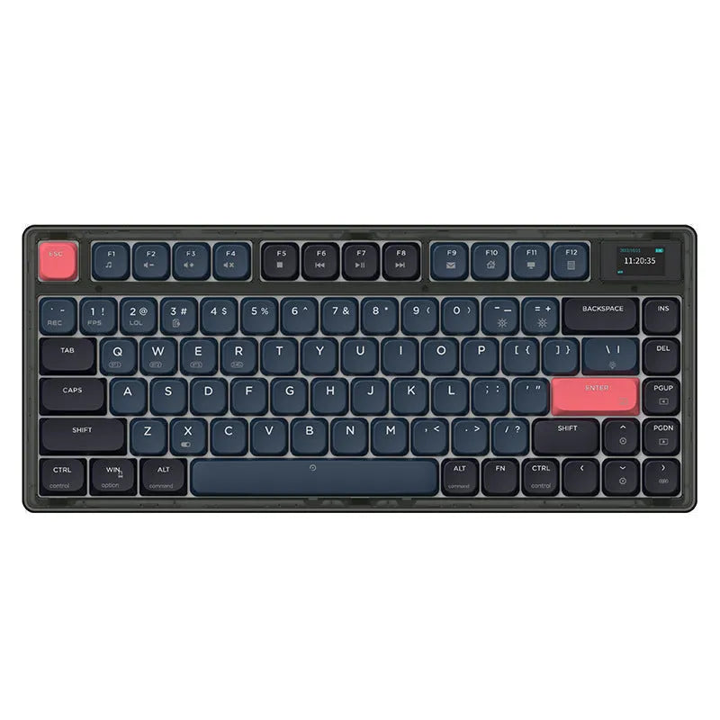AJAZZ AK832PRO mechanical keyboard with colour screen showing settings display