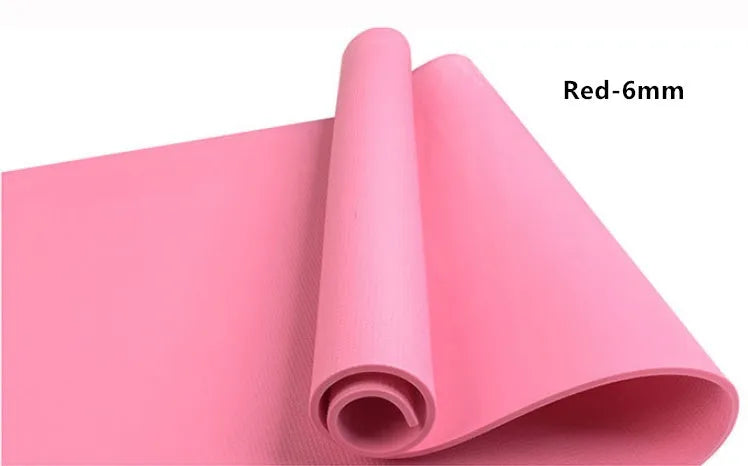 Red EVA fitness yoga mat showing its texture, with a 4mm thickness edge visible.
