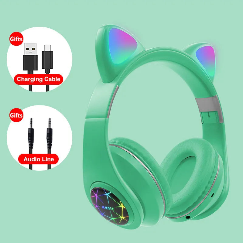 Cat ear styled wireless Bluetooth sports headset in various colours on display