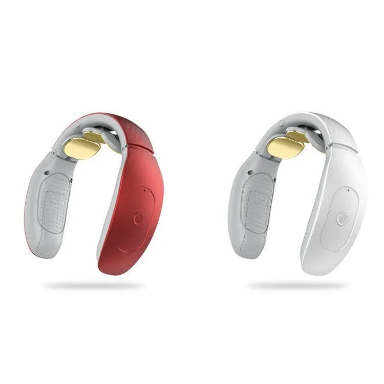 Small red or white intelligent cervical massager unit with battery, for neck, back and leg relief.