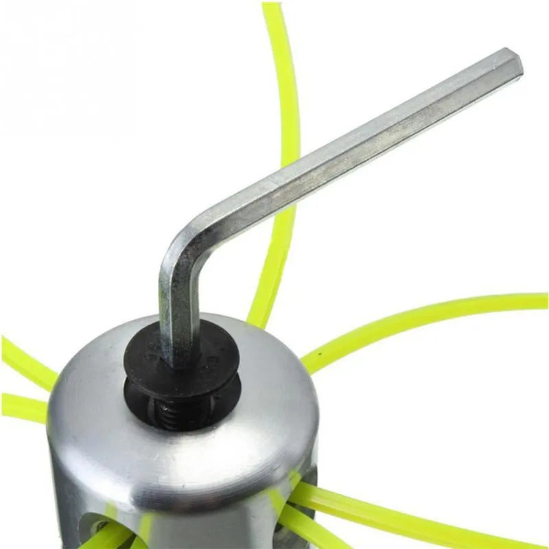 Luzhu silver aluminium grass trimmer replacement head with four light yellow square grass ropes and fitting tools