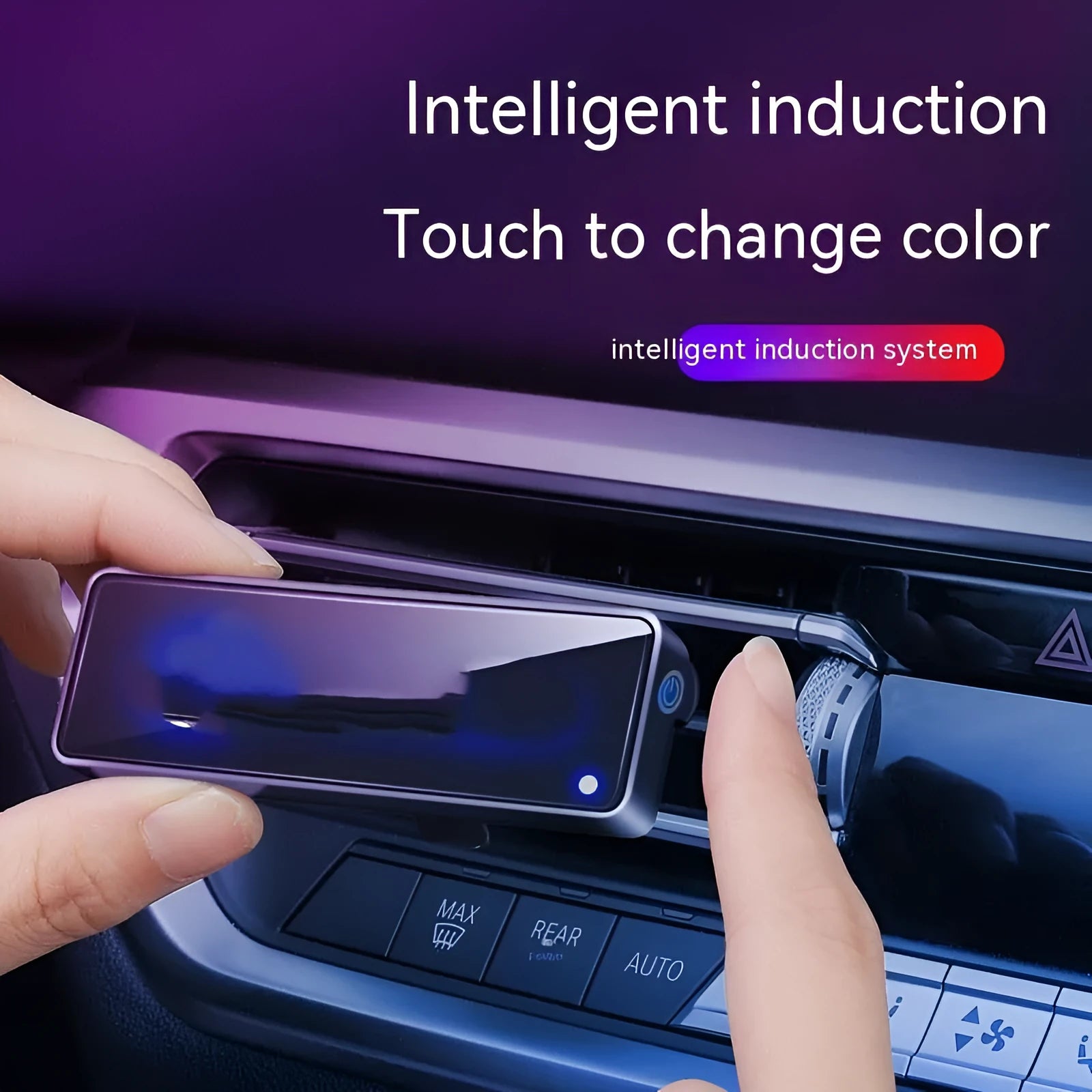 Black automobile aromatherapy air outlet ambience light with LED decoration and fragrance sticks