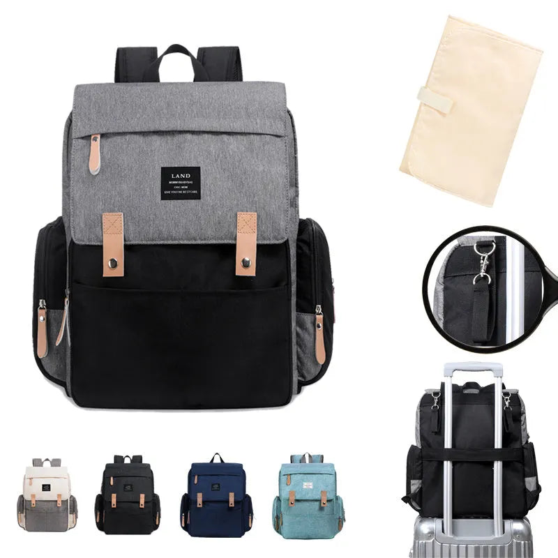 LAND Mommy large oxford cloth diaper backpack with changing mat in grey colour