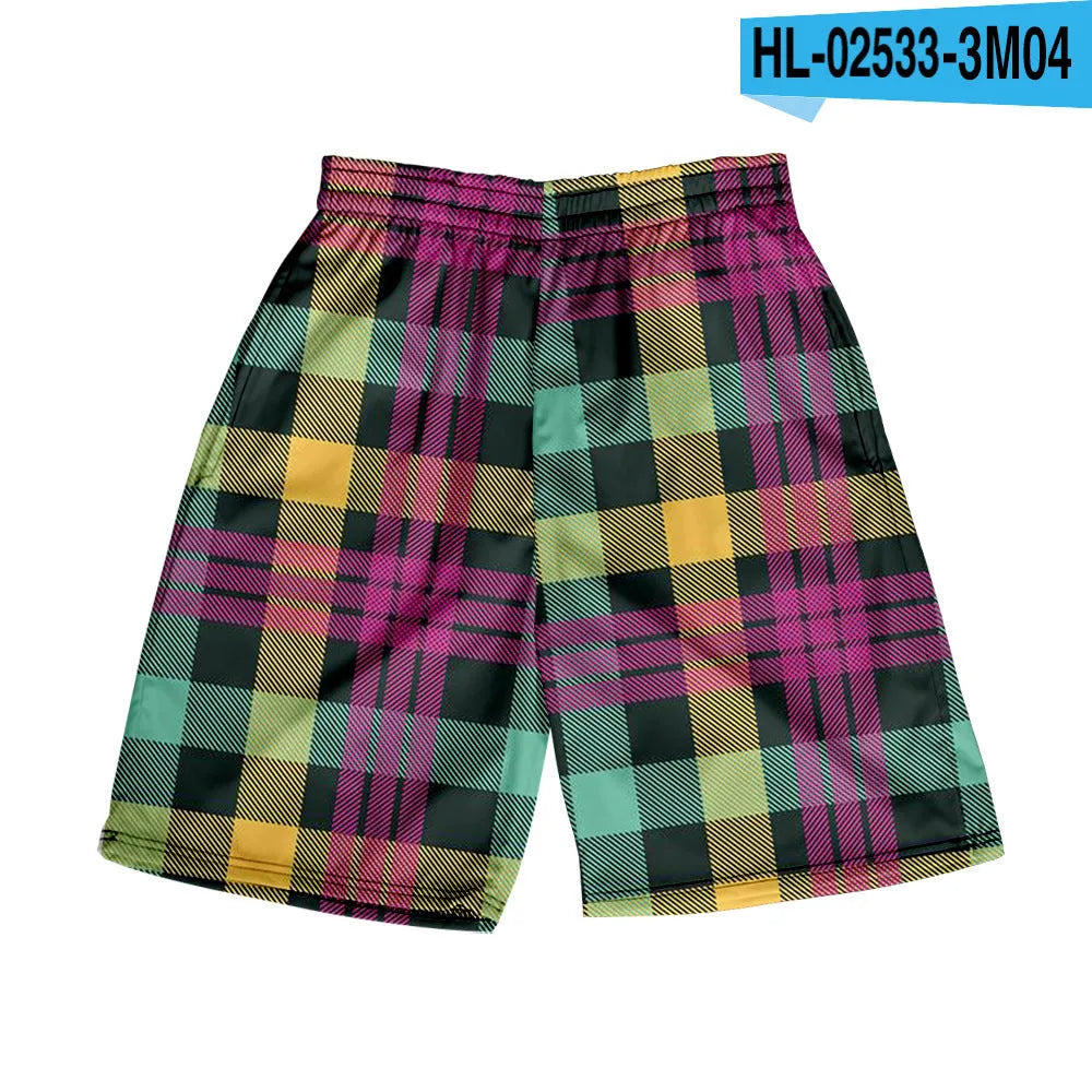 Men's plaid shorts with elastic waistband and straight leg design in multiple colour options