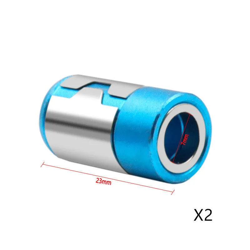 Light blue screwdriver bit with magnetic ring, slotted head type, high carbon steel construction