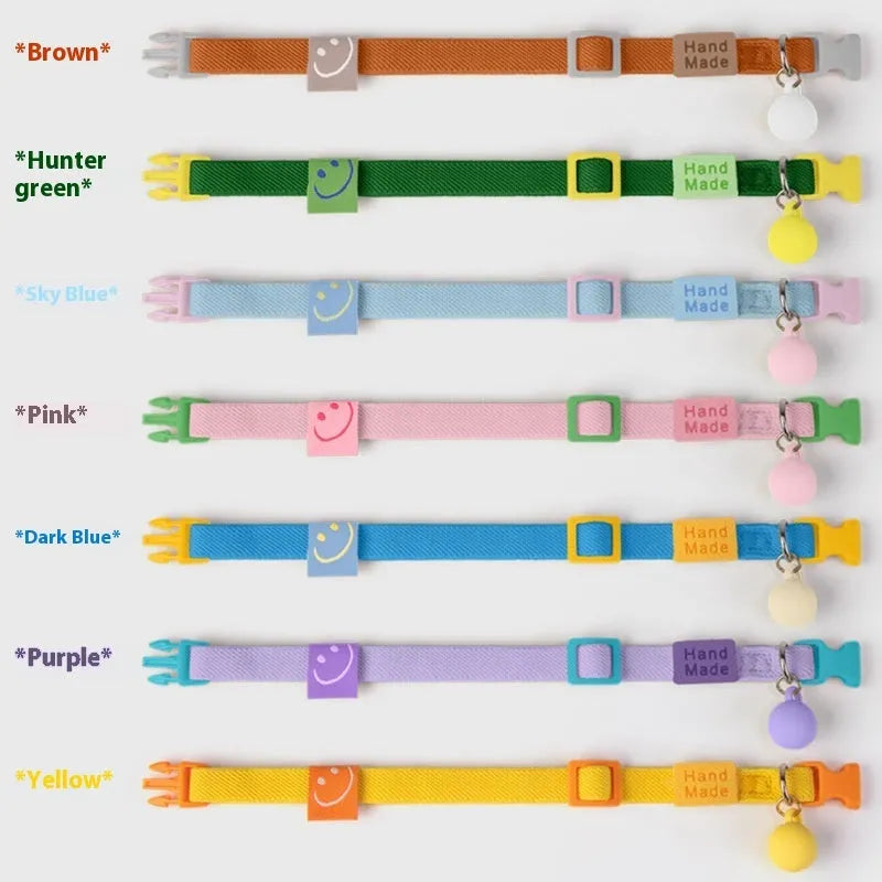 Small dog collar made of polyester with high elasticity, shown in one of seven colours on a white background.