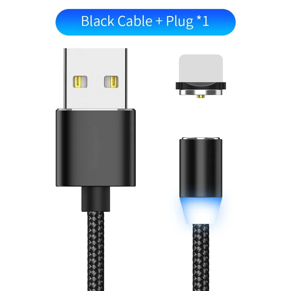 YBD magnetic LED charging cable with cotton braiding and aluminium connector for Apple iPhone