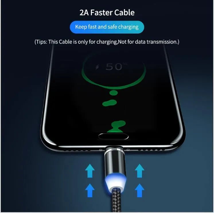 YBD magnetic LED charging cable with cotton braiding and aluminium connector for Apple iPhone